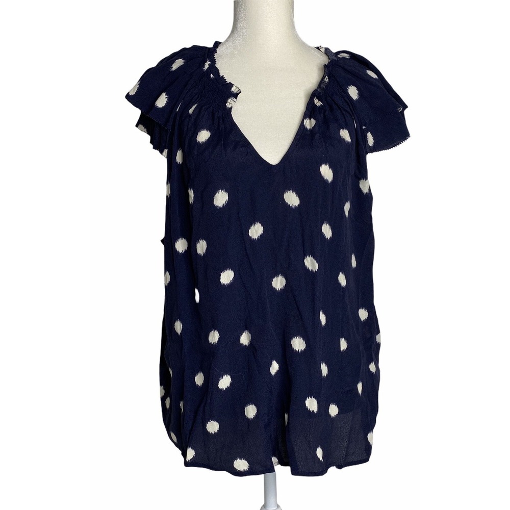 A New‎ Day Womens Navy V Neck Short Sleeve Pullover Blouse Top Size L
